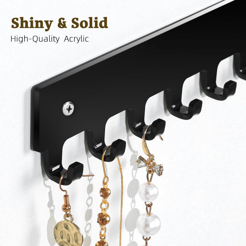 milylove Acrylic Necklace Holder 2 Pack Wall Mounted Necklace Organizer Hanging Jewelry Organizer with 12 Hooks for Necklaces, Bracelets, Rings and Bangles Display Black - Image 2